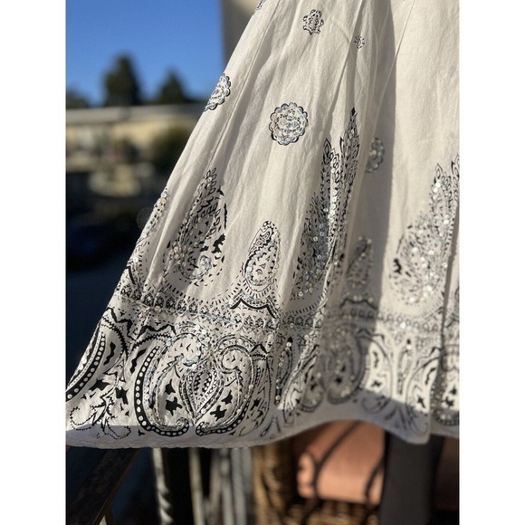 DIMRI Women's White Ivory Paisley Sequins Pleated Cotton Skirt A Line Size S - Picture 2 of 6